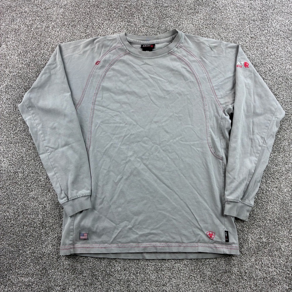 Ariat FR Work Shirt Mens Medium Gray Cotton Fire Resistant Long Sleeve